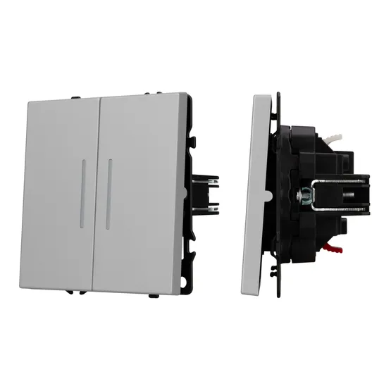 Фото #1 товара Механизм выключателя двухклавишный непроходной LED SWT-NOBE-MK02-SFPL-L-IS (230V, 10A) (Arlight, Никель)