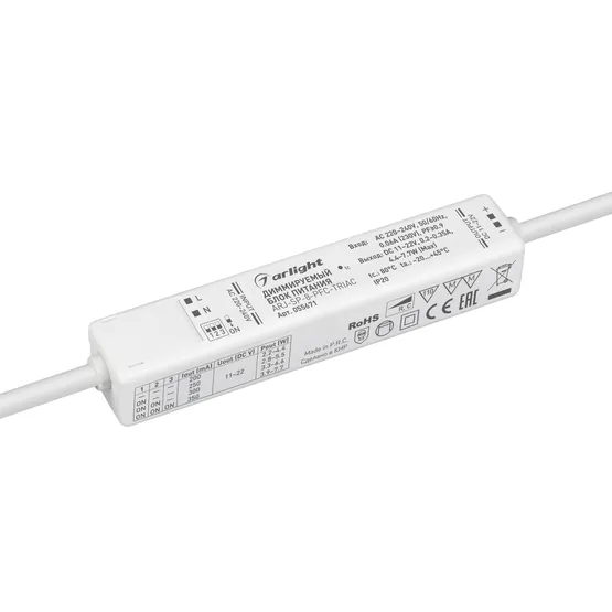 Фото товара Блок питания ARJ-SP-8-PFC-TRIAC (8W, 11-22V, 0.2-0.35A) (Arlight, IP20 Пластик, 5 лет)