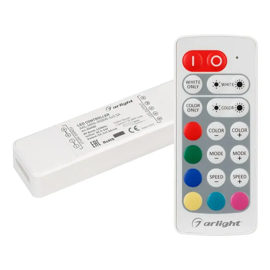 Фото #1 товара Контроллер ARL-MINI-RGBW-4x2.5A (5-24V, RF ПДУ 20кн) (Arlight, IP20 Пластик, 1 год)