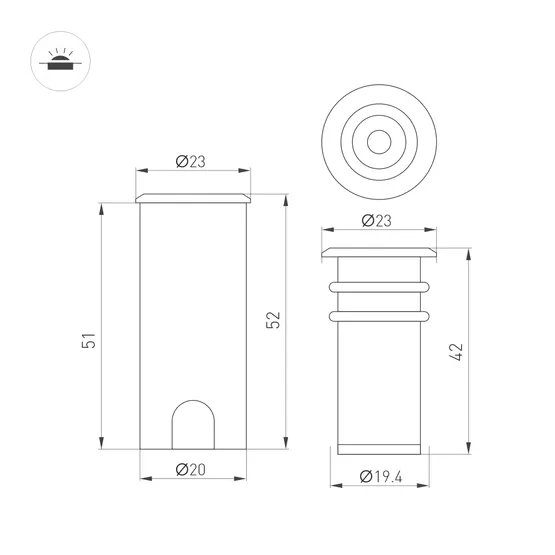 Фото #3 товара Светильник ART-PELURU-GROUND-R23-1W Warm3000 (SL, 30 deg, 24V) (Arlight, IP67 Металл, 3 года)
