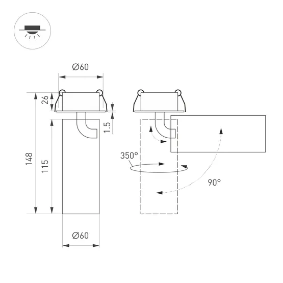 Фото #2 товара Светильник SP-GABI-BUILT-FLAP-R60-12W Warm3000 (WH, 60 deg, 230V) (Arlight, IP40 Металл, 5 лет)